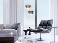 Hängelampen|Bürolampen*Belis Hängelampe Schwarz Weiß Gold Metall 2-flmg B:40 cm E27