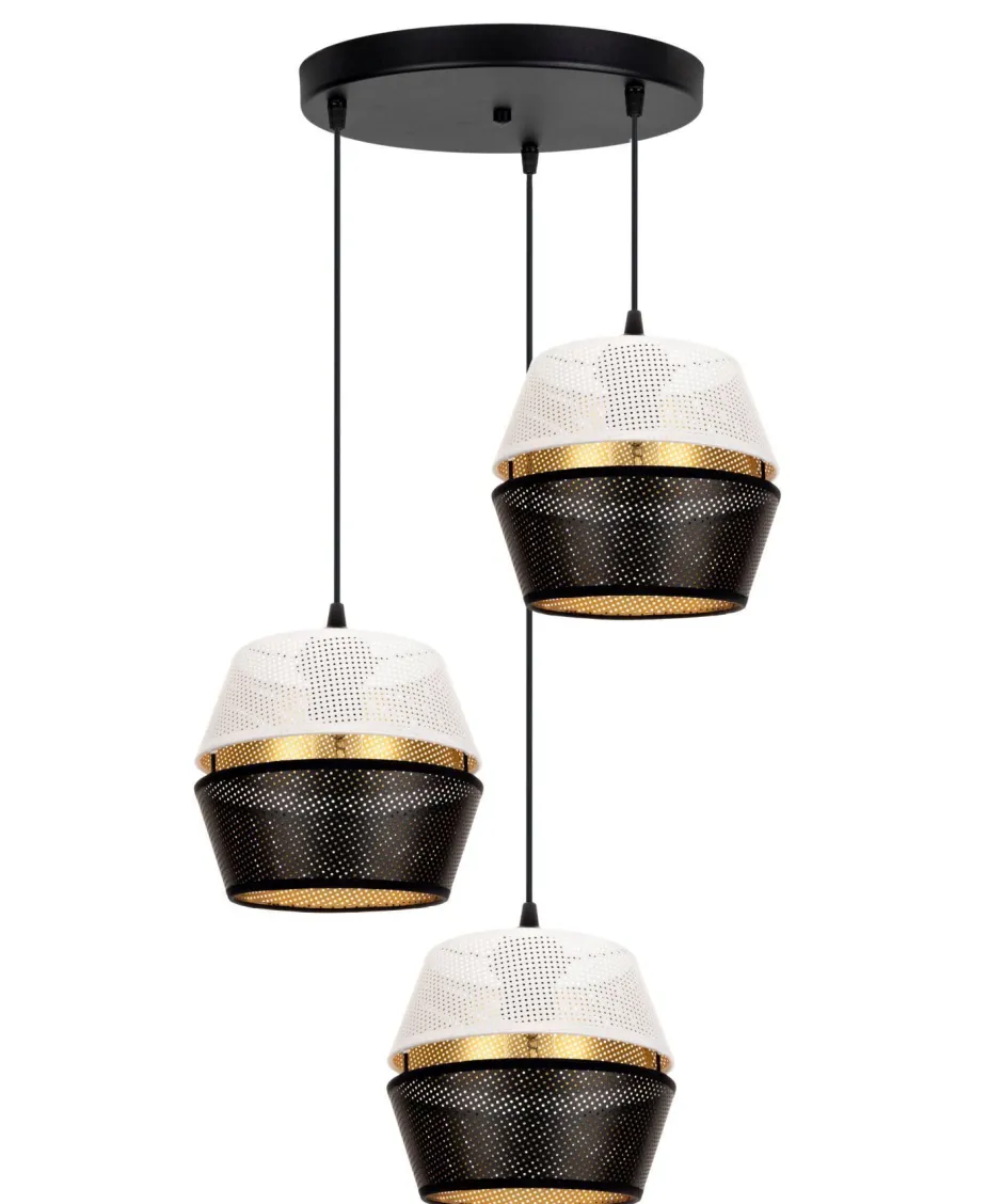 Hängelampen|Bürolampen*Belis Hängelampe Schwarz Weiß Gold Metall B:45 cm E27 3-flmg