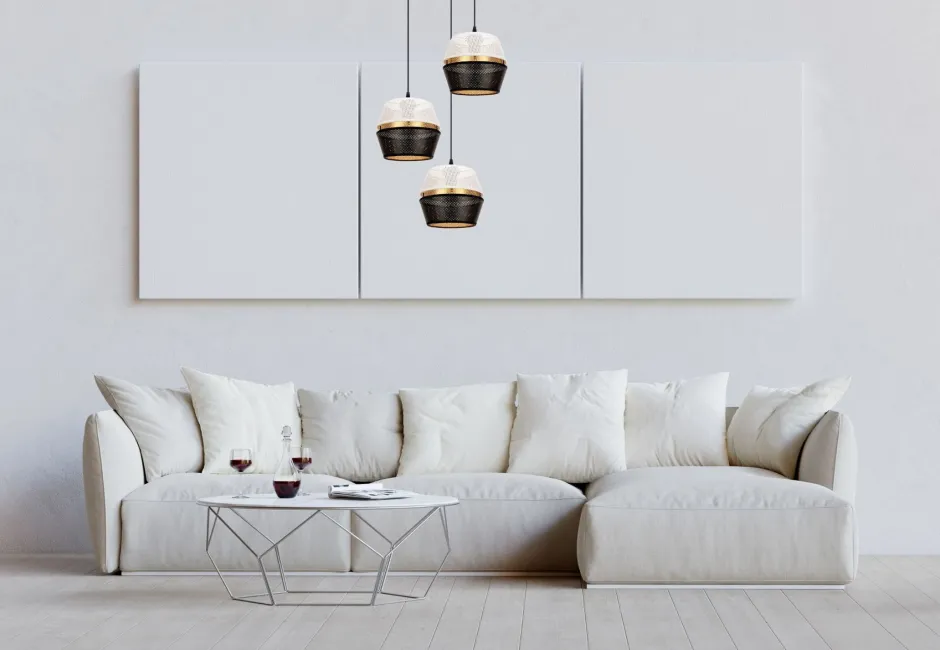 Hängelampen|Bürolampen*Belis Hängelampe Schwarz Weiß Gold Metall B:45 cm E27 3-flmg