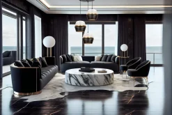 Hängelampen|Bürolampen*Belis Hängelampe Schwarz Weiß Gold Metall B:45 cm E27 3-flmg