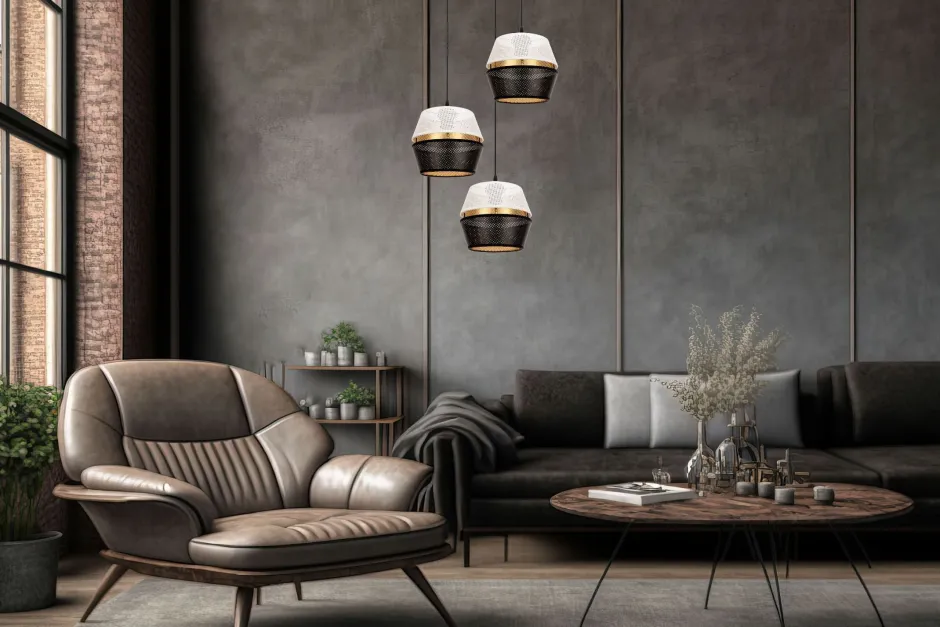 Hängelampen|Bürolampen*Belis Hängelampe Schwarz Weiß Gold Metall B:45 cm E27 3-flmg