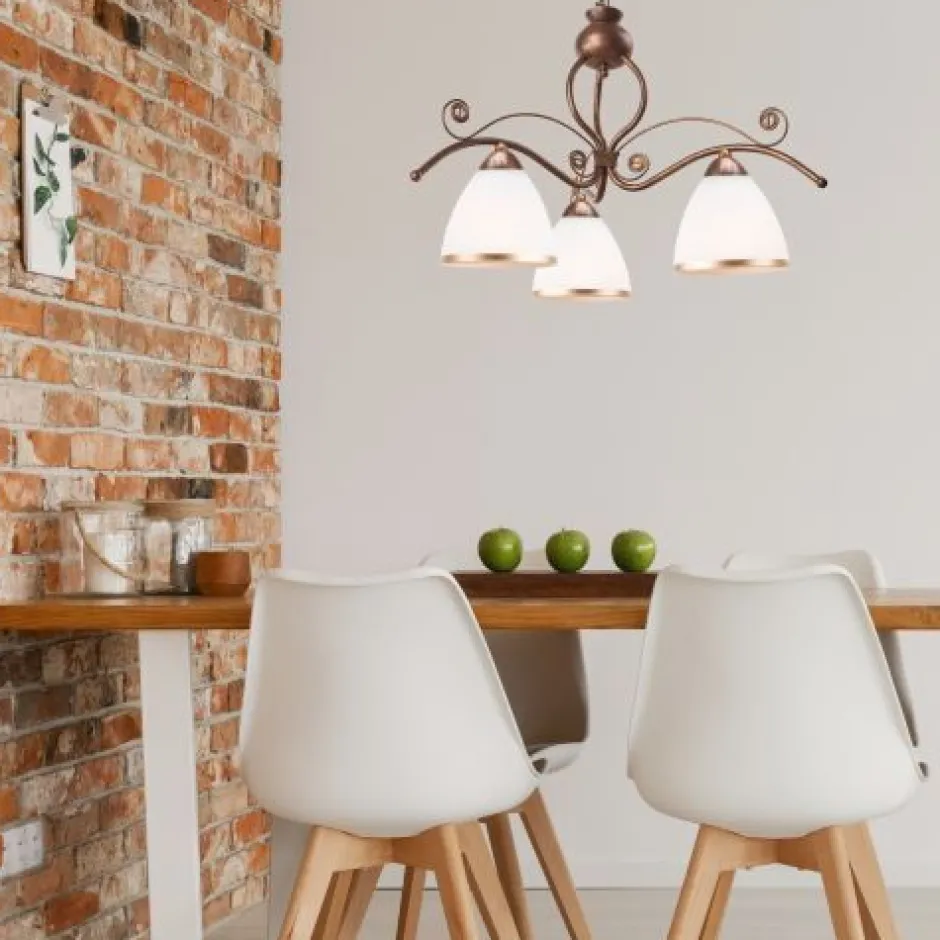 Hängelampen|Jugendstil Lampen*Lamkur Hängelampe Shabby Braun Esstisch Jugendstil 3-flmg