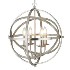 Hängelampen|Wohnzimmerlampen*Searchlight Hängelampe Silber matt Ø 45 cm rund für 4x E14 Metall