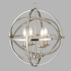 Hängelampen|Wohnzimmerlampen*Searchlight Hängelampe Silber matt Ø 45 cm rund für 4x E14 Metall