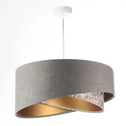 BPS Koncept Hängelampe Stoff Ø 50 cm Velours Optik Grau Beige Gold E27< Wohnzimmerlampen|Schlafzimmer Lampen