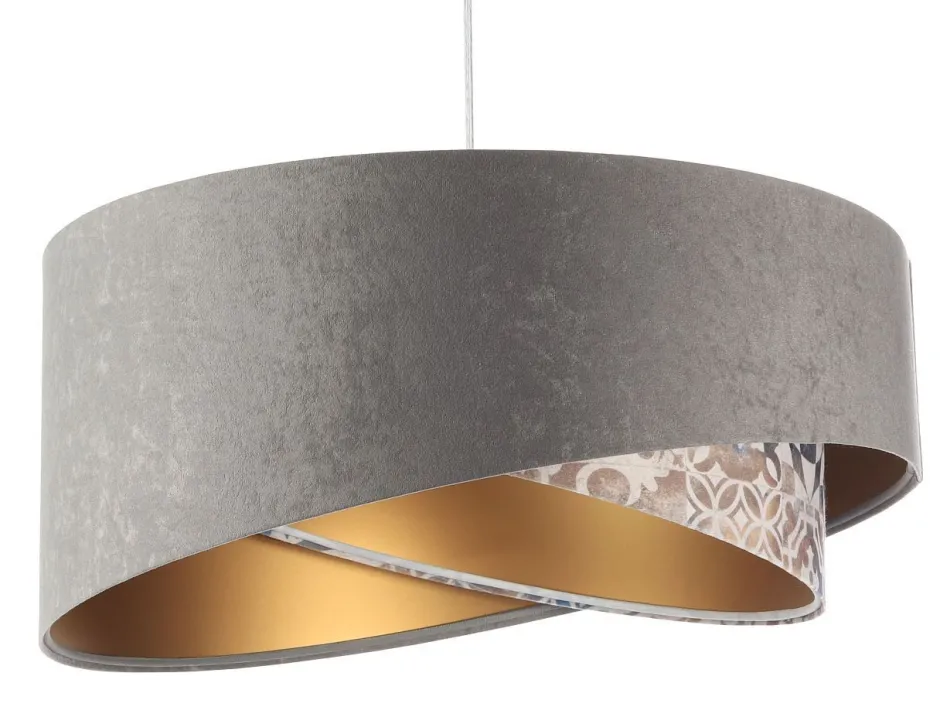 BPS Koncept Hängelampe Stoff Ø 50 cm Velours Optik Grau Beige Gold E27< Wohnzimmerlampen|Schlafzimmer Lampen