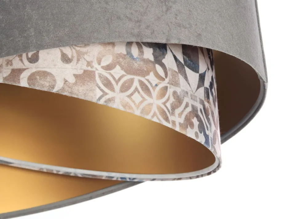 BPS Koncept Hängelampe Stoff Ø 50 cm Velours Optik Grau Beige Gold E27< Wohnzimmerlampen|Schlafzimmer Lampen