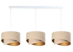 Wohnzimmerlampen|Esszimmer Lampen*BPS Koncept Hängelampe Stoff Esstisch 3-flammig in Weiß Beige Gold E27