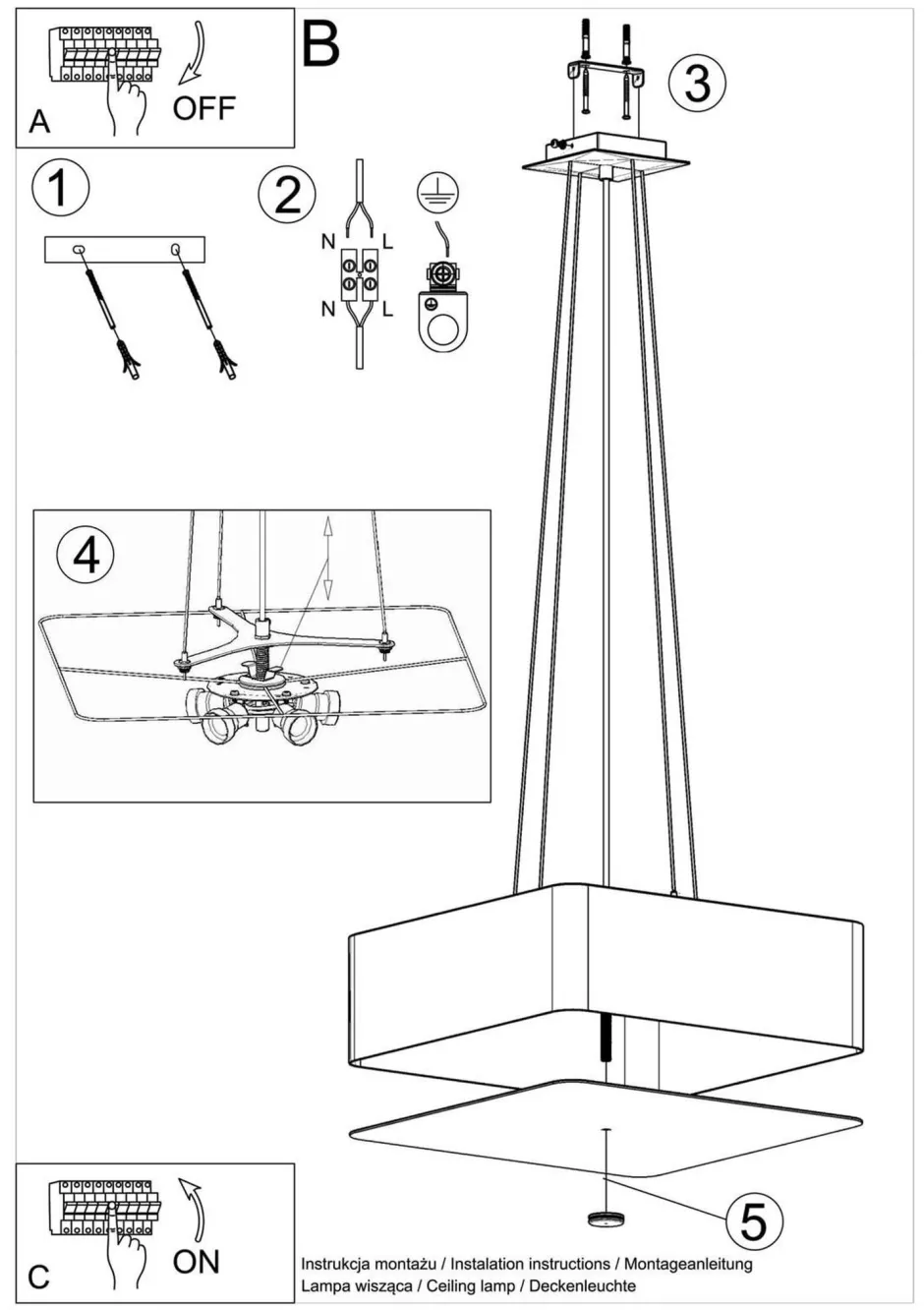 Wohnzimmerlampen|Stofflampen*Sollux Hängelampe Stoff Glas Weiß eckig Modern blendarm