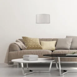 Schlafzimmer Lampen|Küchenlampen*Lamkur Hängelampe Stoff in Silber Ø 35 cm verstellbar Modern E27