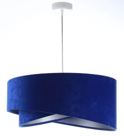 Bürolampen|Schlafzimmer Lampen*BPS Koncept Hängelampe Stoff Kobaltblau Silber E27 rund D: 50 cm