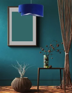 Bürolampen|Schlafzimmer Lampen*BPS Koncept Hängelampe Stoff Kobaltblau Silber E27 rund D: 50 cm