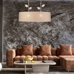 Küchenlampen|Stofflampen*Lamkur Hängelampe Stoff Metall B: 89 cm in Gold 2-flammig E27