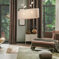 Küchenlampen|Stofflampen*Lamkur Hängelampe Stoff Metall B: 89 cm in Gold 2-flammig E27