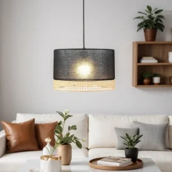 TK Lighting Hängelampe Stoff Metall E27 in Schwarz Braun< Hängelampen|Esszimmer Lampen