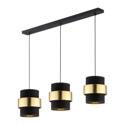 TK Lighting Hängelampe Stoff Metall 3-flammig Schwarz Gold Modern< Wohnzimmerlampen|Stofflampen