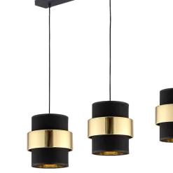 TK Lighting Hängelampe Stoff Metall 3-flammig Schwarz Gold Modern< Wohnzimmerlampen|Stofflampen