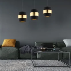 TK Lighting Hängelampe Stoff Metall 3-flammig Schwarz Gold Modern< Wohnzimmerlampen|Stofflampen