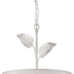 Schlafzimmer Lampen|Küchenlampen*Lamkur Hängelampe Stoff Metall in Silber E27 Ø 35 cm Landhaus