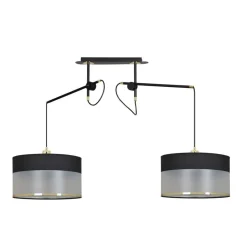 Hängelampen|Esszimmer Lampen*Emibig Hängelampe Stoff Metall Schwarz Silber Gold verstellbar