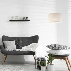 Lamkur Hängelampe Stoff Weiß Creme Ø 35 cm Modern verstellbar E27< Wohnzimmerlampen|Stofflampen