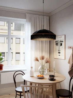 By Rydéns Hängelampe Stoffschirm Fransen D: 60 cm Schwarz Gold E27< Hängelampen|Wohnzimmerlampen