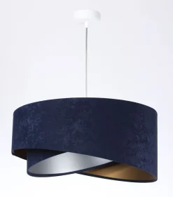 Hängelampen|Bürolampen*BPS Koncept Hängelampe Stoffschirm rund D: 50 cm E27 Blau Gold Silber