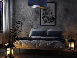 Hängelampen|Bürolampen*BPS Koncept Hängelampe Stoffschirm rund D: 50 cm E27 Blau Gold Silber