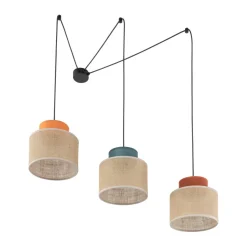TK Lighting Hängelampe verstellbar B: max. 4 m flexibel Jute Stoff 3x E27< Hängelampen|Bürolampen