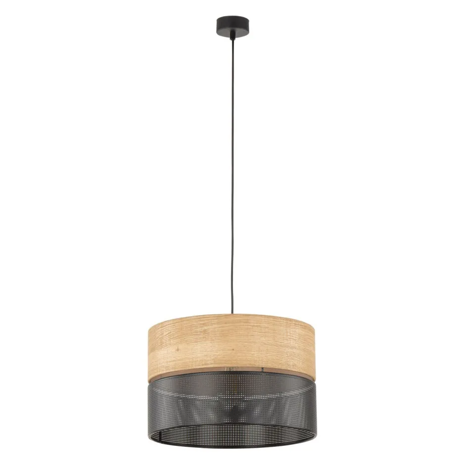 Bürolampen|Schlafzimmer Lampen*TK Lighting Hängelampe verstellbar E27 Ø 38 cm Schwarz Natur CANTU