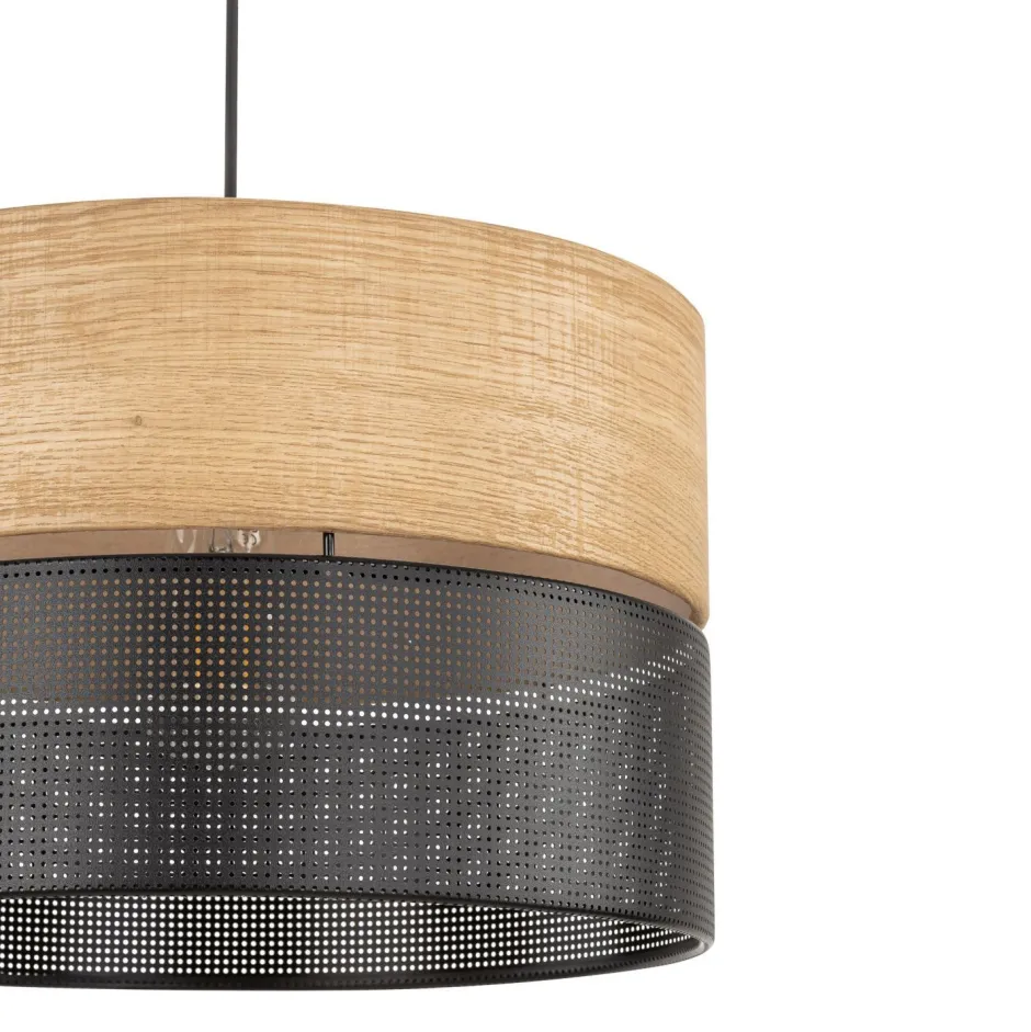 Bürolampen|Schlafzimmer Lampen*TK Lighting Hängelampe verstellbar E27 Ø 38 cm Schwarz Natur CANTU