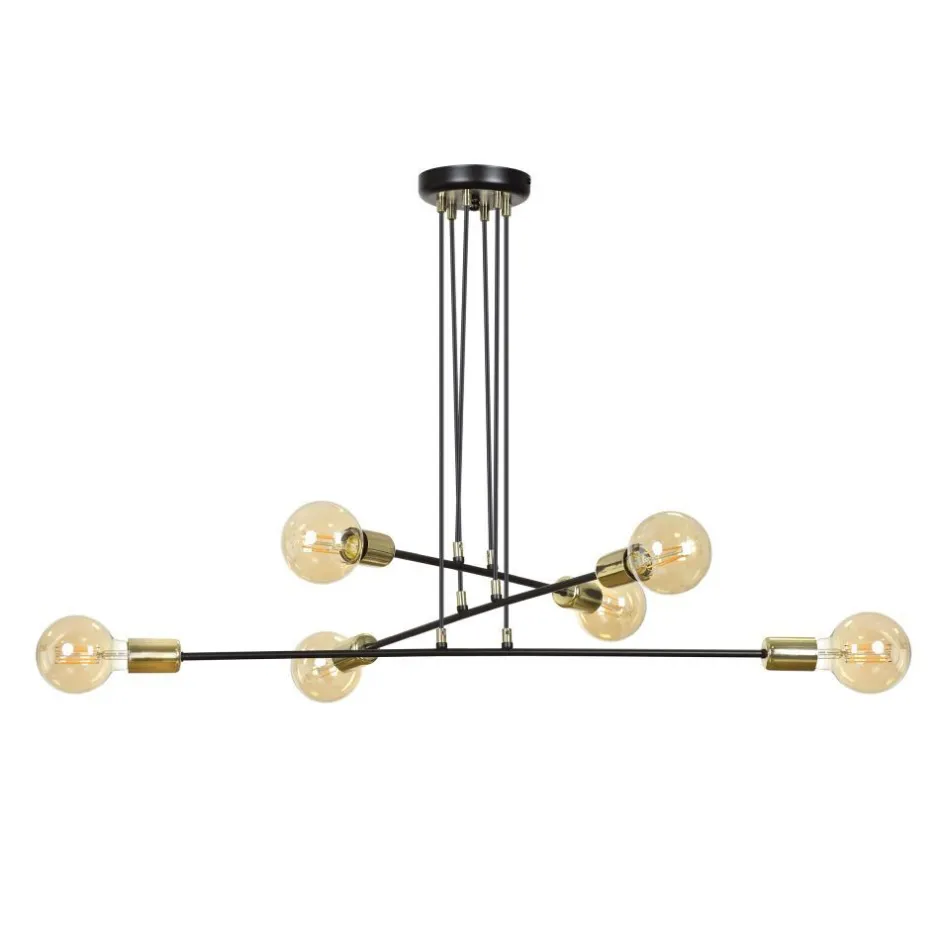 Hängelampen|Esszimmer Lampen*Emibig Hängelampe verstellbar Schwarz Retro 6x E27 Metall