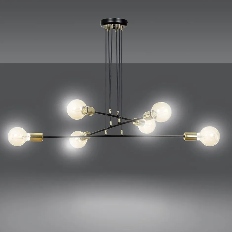 Hängelampen|Esszimmer Lampen*Emibig Hängelampe verstellbar Schwarz Retro 6x E27 Metall