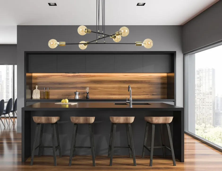 Hängelampen|Esszimmer Lampen*Emibig Hängelampe verstellbar Schwarz Retro 6x E27 Metall