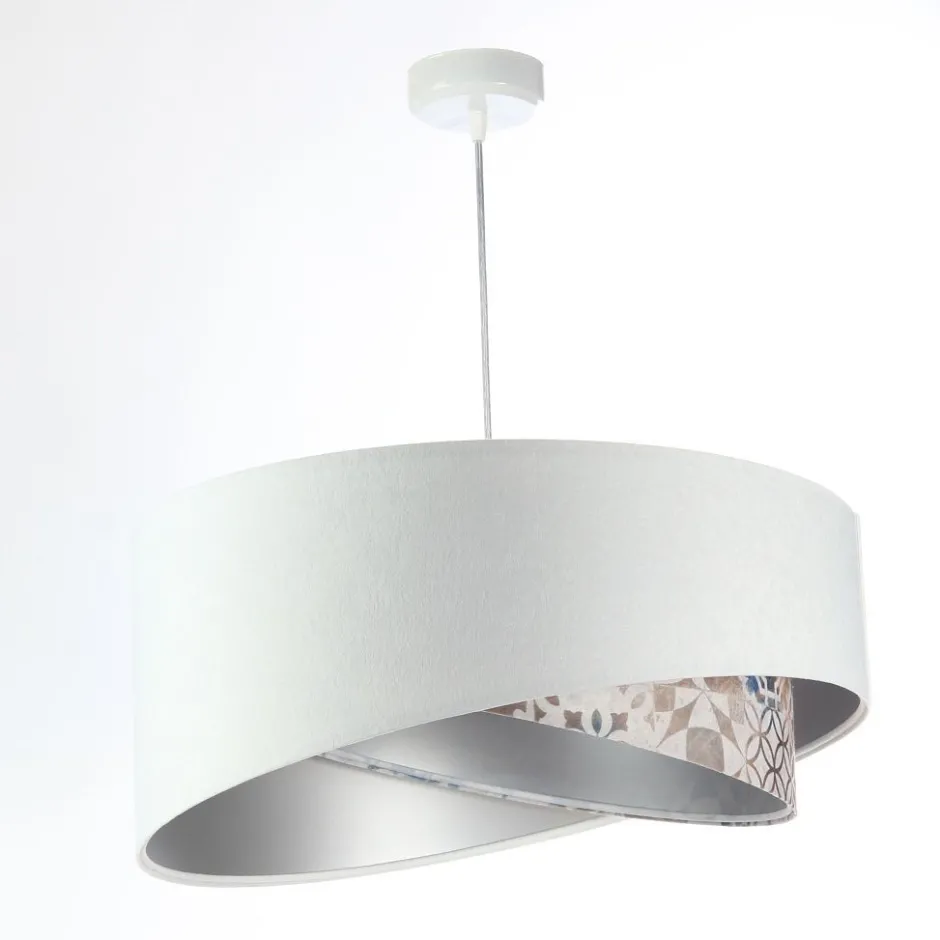 BPS Koncept Hängelampe Weiß Beige Silber E27 Ø 50 cm Stoff Velours Optik< Bürolampen|Schlafzimmer Lampen