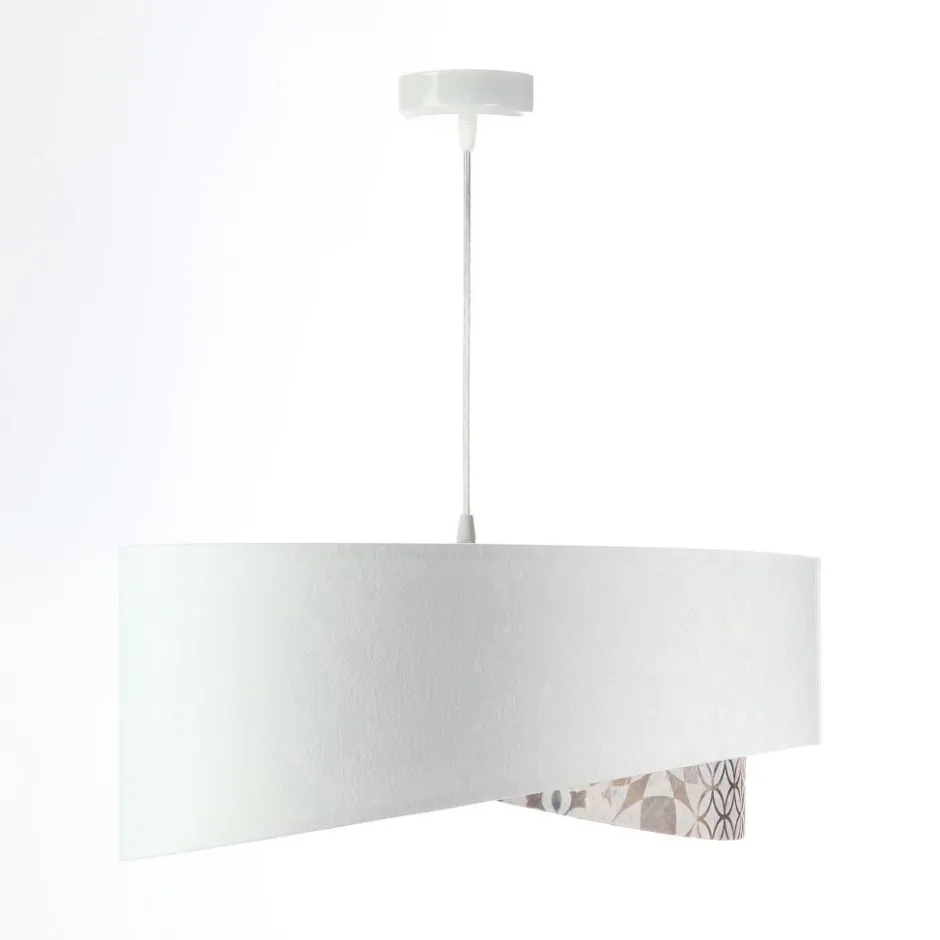 BPS Koncept Hängelampe Weiß Beige Silber E27 Ø 50 cm Stoff Velours Optik< Bürolampen|Schlafzimmer Lampen