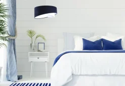 Hängelampen|Bürolampen*BPS Koncept Hängelampe Weiß Blau E27 rund Ø 50 cm Stoff Velours Optik