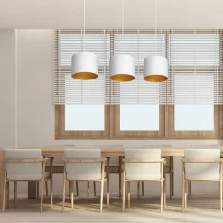 Hängelampen|Bürolampen*Luminex Hängelampe Weiß Gold Stoff Metall L:75 cm blendarm