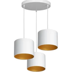 Luminex Hängelampe Weiß Gold Stoff Metall B:45 cm blendarm< Hängelampen|Bürolampen