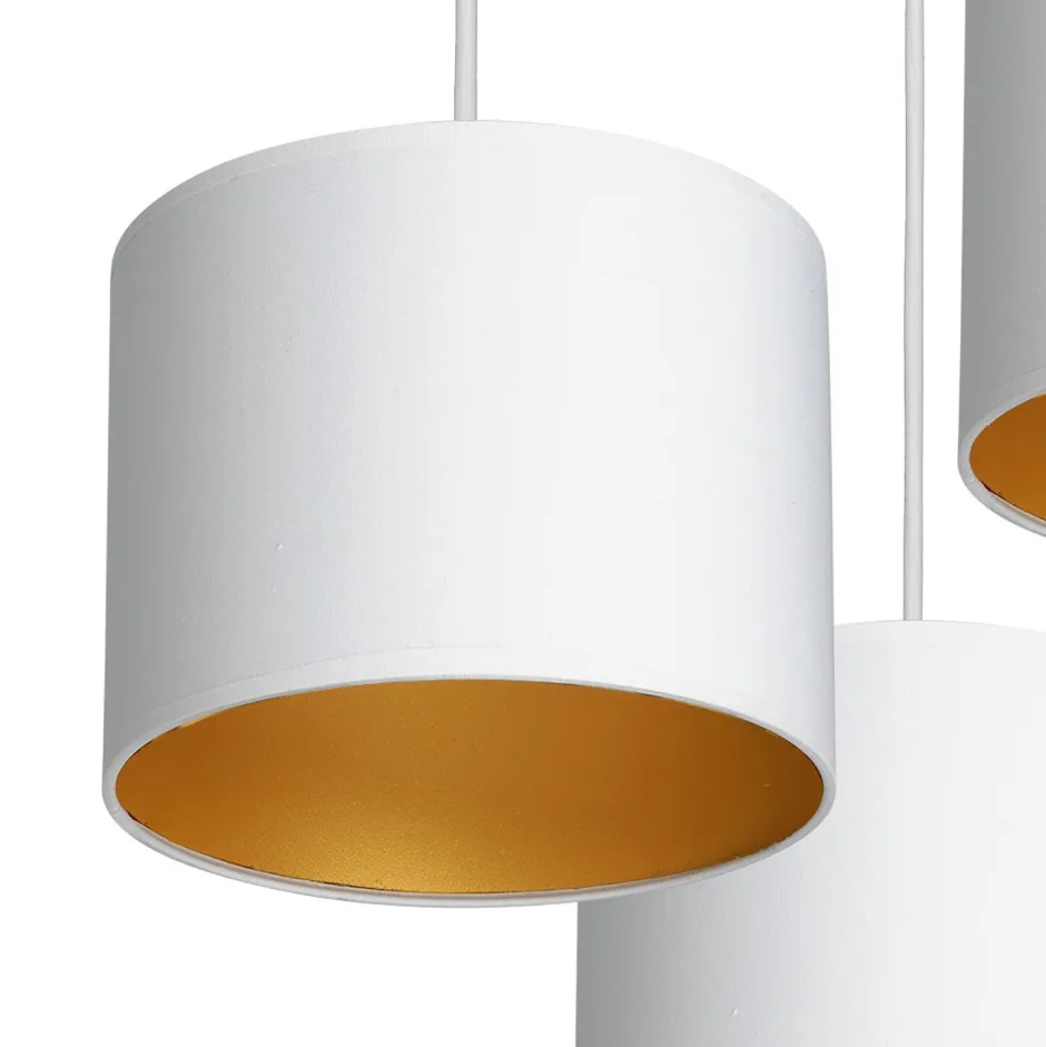Luminex Hängelampe Weiß Gold Stoff Metall B:45 cm blendarm< Hängelampen|Bürolampen