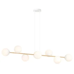 Wohnzimmerlampen|Glaslampen*Emibig Hängelampe Weiß Gold 8x E14 Glas Metall 140 cm groß