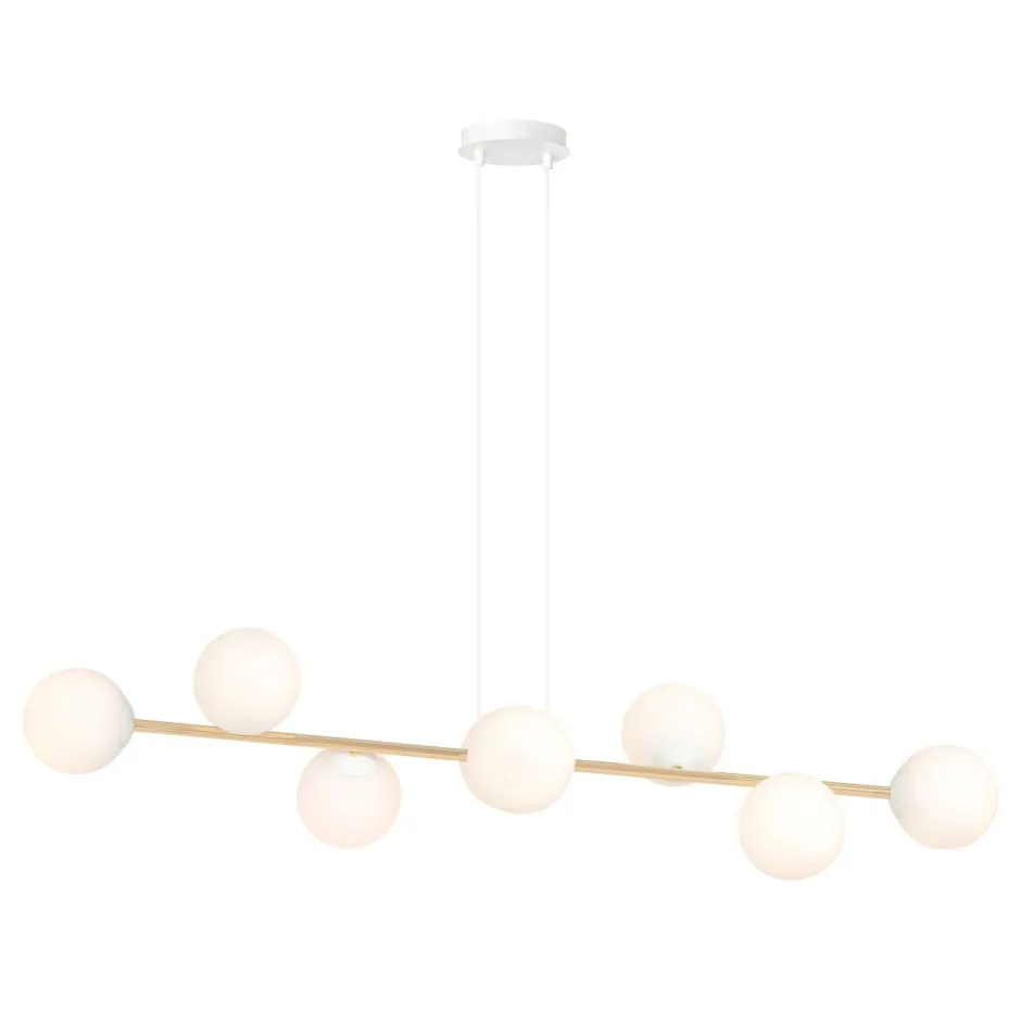 Wohnzimmerlampen|Glaslampen*Emibig Hängelampe Weiß Gold 8x E14 Glas Metall 140 cm groß