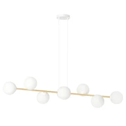 Wohnzimmerlampen|Glaslampen*Emibig Hängelampe Weiß Gold 8x E14 Glas Metall 140 cm groß