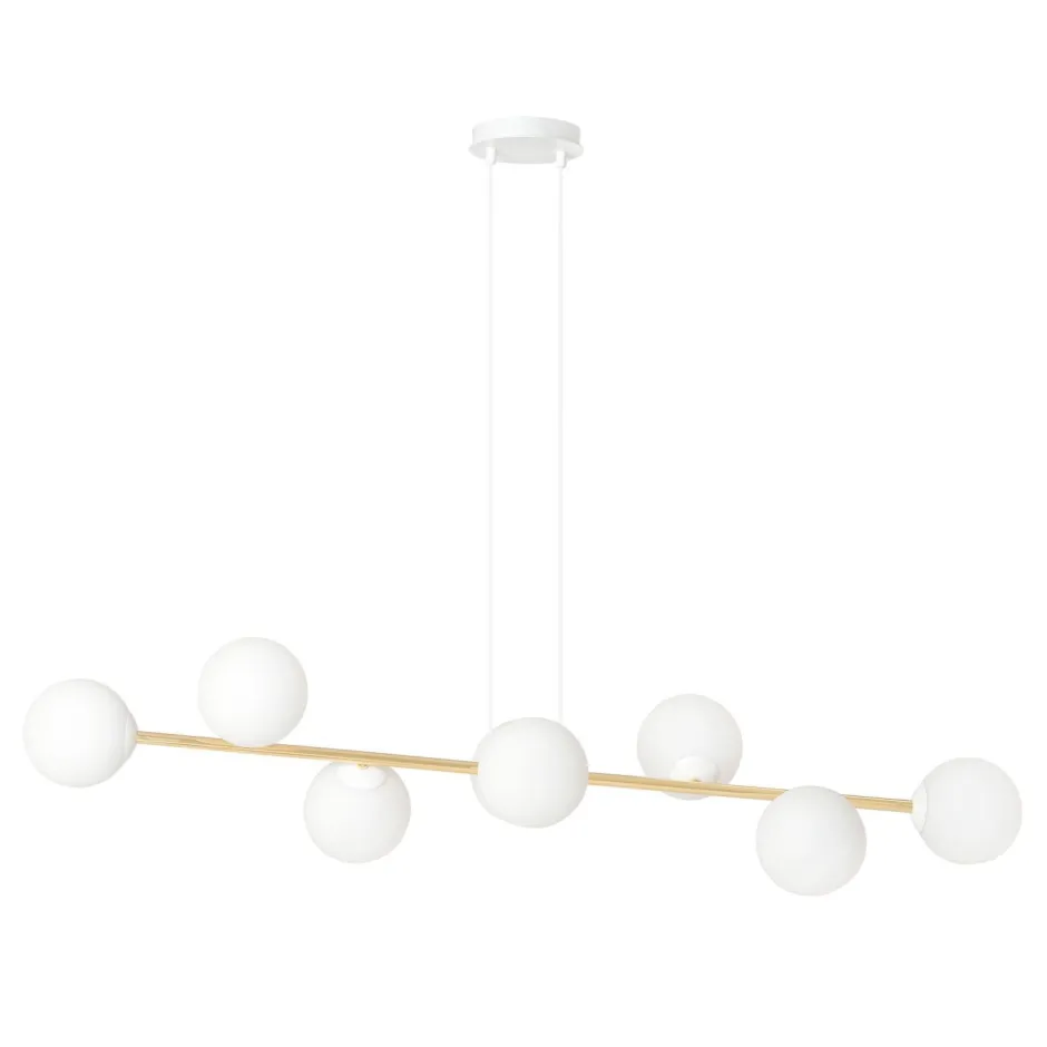 Wohnzimmerlampen|Glaslampen*Emibig Hängelampe Weiß Gold 8x E14 Glas Metall 140 cm groß