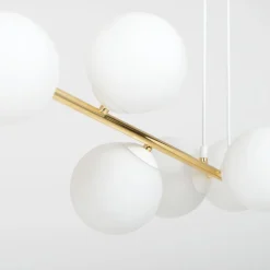 Wohnzimmerlampen|Glaslampen*Emibig Hängelampe Weiß Gold 8x E14 Glas Metall 140 cm groß