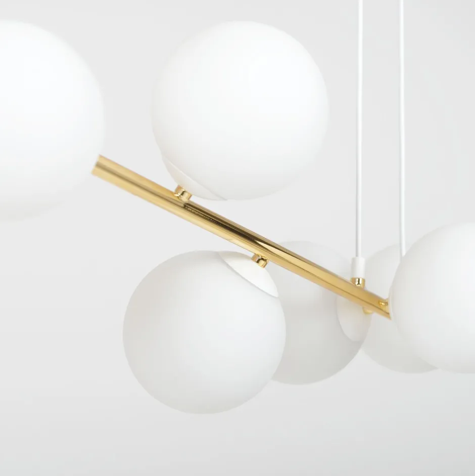 Wohnzimmerlampen|Glaslampen*Emibig Hängelampe Weiß Gold 8x E14 Glas Metall 140 cm groß