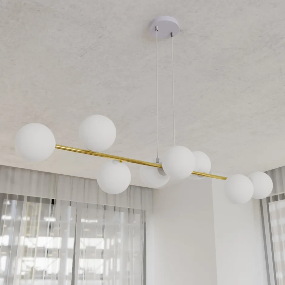 Wohnzimmerlampen|Glaslampen*Emibig Hängelampe Weiß Gold 8x E14 Glas Metall 140 cm groß