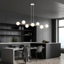 Wohnzimmerlampen|Glaslampen*Emibig Hängelampe Weiß Gold 8x E14 Glas Metall 140 cm groß