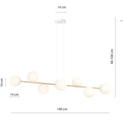 Wohnzimmerlampen|Glaslampen*Emibig Hängelampe Weiß Gold 8x E14 Glas Metall 140 cm groß