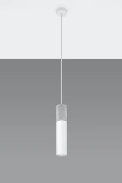 Wohnzimmerlampen|Moderne Lampen*Sollux Hängelampe Weiß Grau Metall Beton Ø8cm rund Esstisch